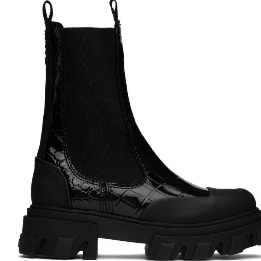 Ganni embossed crocodile mid-Chelsea boots; size 41